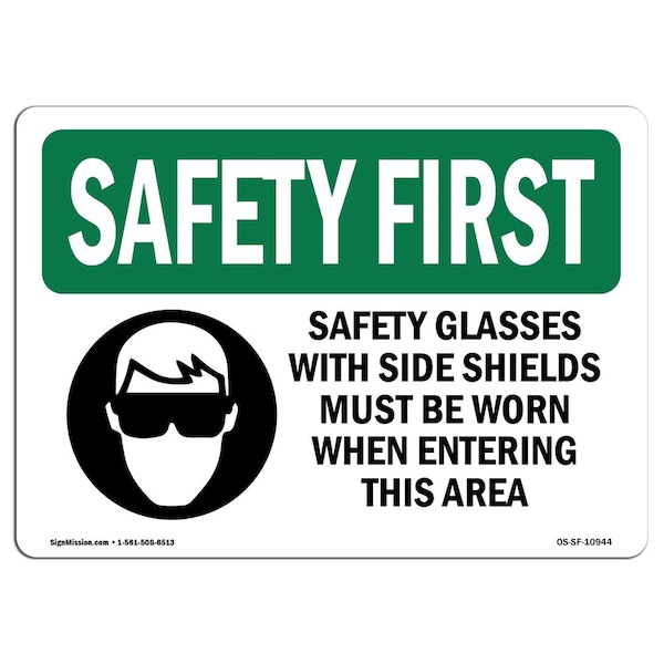 OSHA, Safety Glasses W/ Side Shields W/ Symbol, 5in X 3.5in Decal, 10PK, OS-SF-D-35-L-10944-10PK